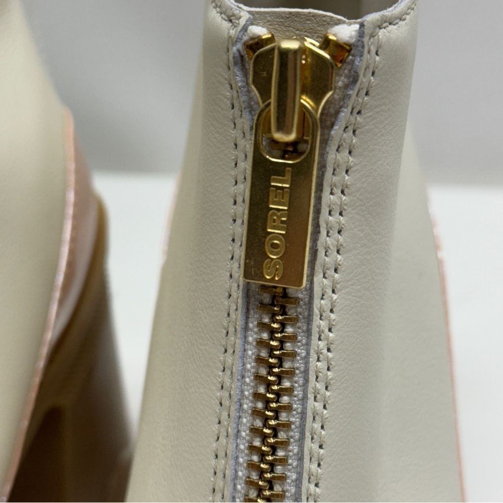 Sorel Waterproof Brex Heeled Chalk/Peach Women Chelsea Leather Zip Booties 8 - Picture 10 of 11